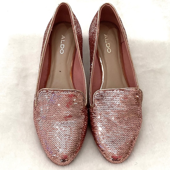 Pink ALDO Sequined Metallic Slip On Loafers Size 6.5 - Picture 3 of 11